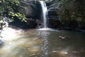 swimming at waterfall